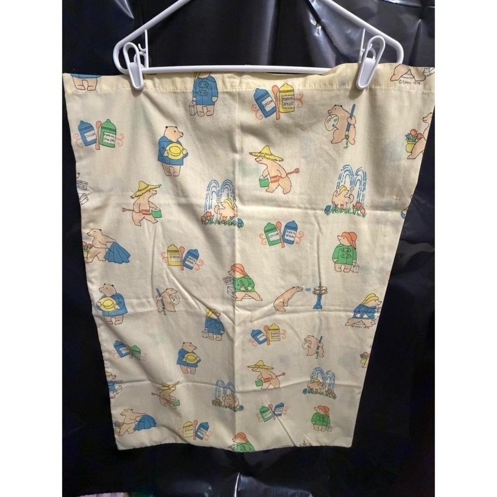 Vintage 1976 Eden Paddington Bear Pillowcase Yellow Graphic Print Kids Bedding